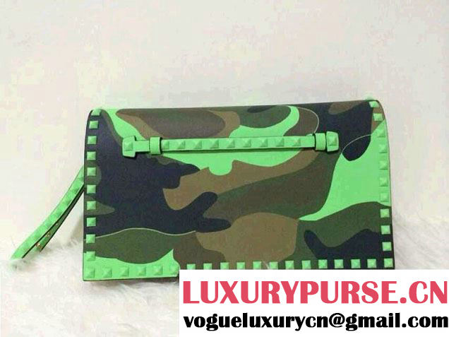 Valentino Rockstud Camouflage Clutch Bag in Green 2014