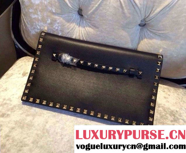 Valentino Rockstud Platinum Studs Clutch Bag Black