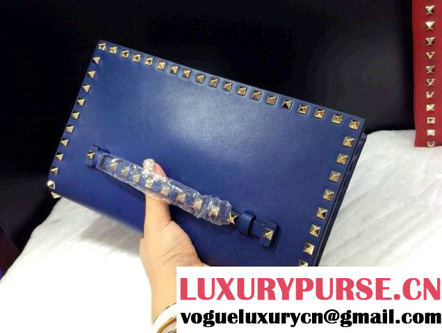 Valentino Rockstud Platinum Studs Clutch Bag Dark Blue