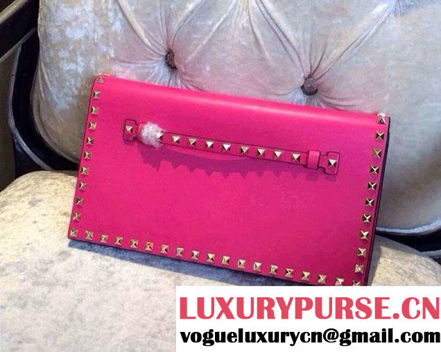 Valentino Rockstud Platinum Studs Clutch Bag Fushia