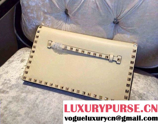 Valentino Rockstud Platinum Studs Clutch Bag White