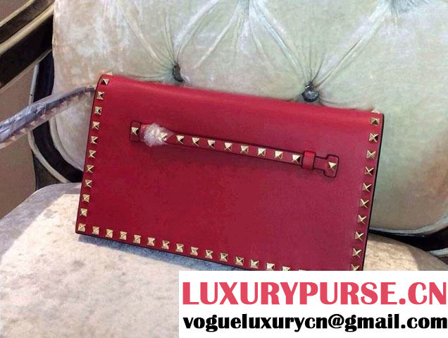 Valentino Rockstud Platinum Studs Clutch Bag Red