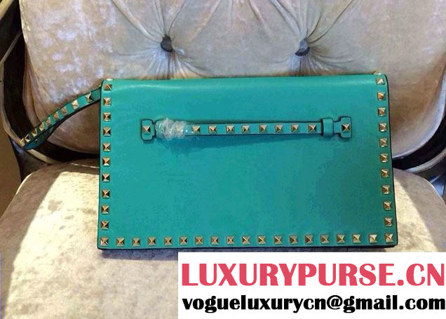 Valentino Rockstud Platinum Studs Clutch Bag Green