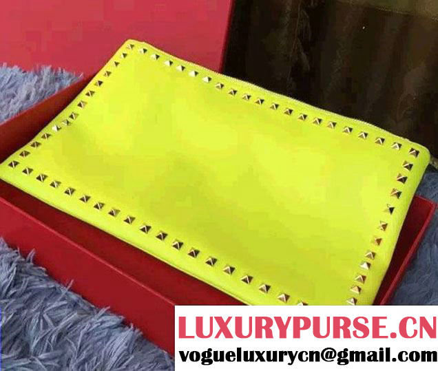 Valentino Calfskin Rockstud Clutch Pouch Bag Yellow 2015