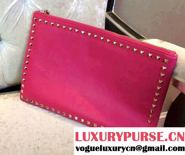 Valentino Calfskin Rockstud Clutch Pouch Bag Fuchsia 2015