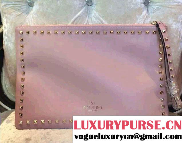 Valentino Calfskin Rockstud Clutch Pouch Bag Pink 2015