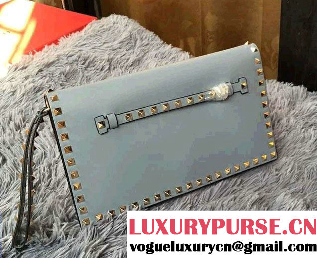 Valentino Rockstud Platinum Studs Clutch Bag Baby Blue 2016