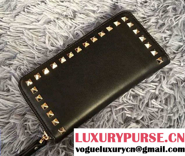 Valentino Rockstud Zip Continental Wallet Black 2016