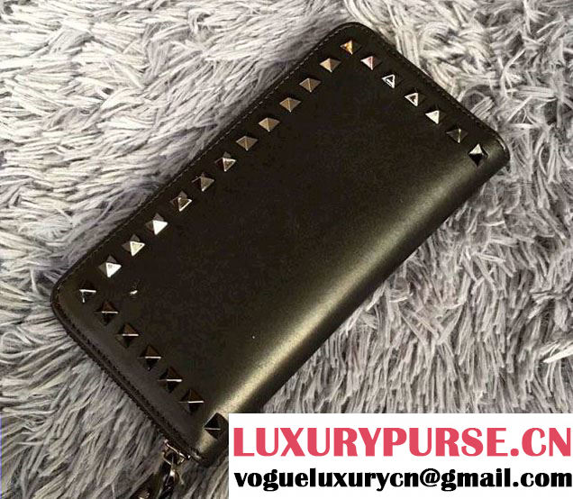 Valentino Rockstud Zip Continental Wallet All Black 2016