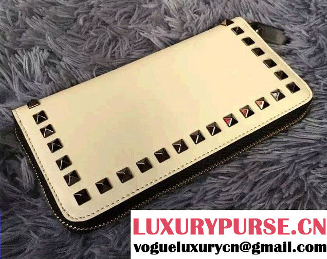 Valentino Rockstud Zip Continental Wallet White/Black 2016