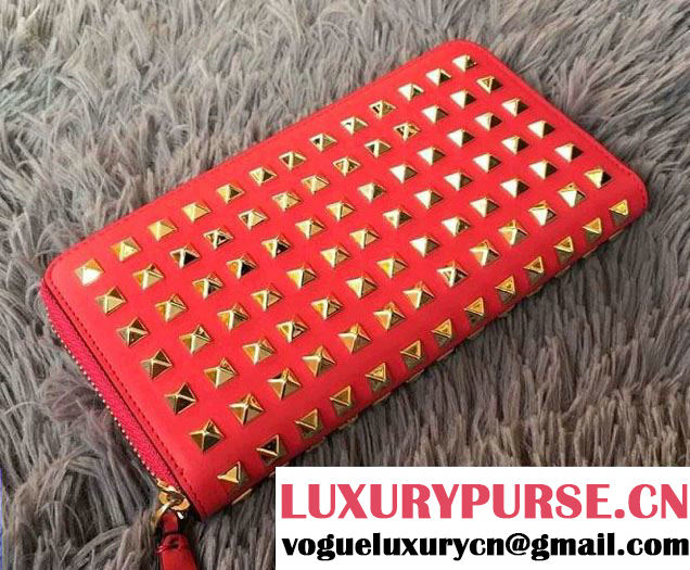 Valentino All Rockstud Zip Continental Wallet Red 2016