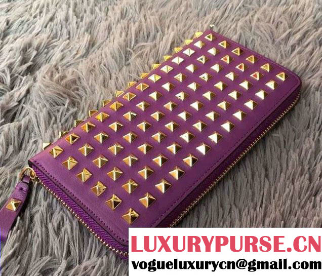 Valentino All Rockstud Zip Continental Wallet Purple 2016