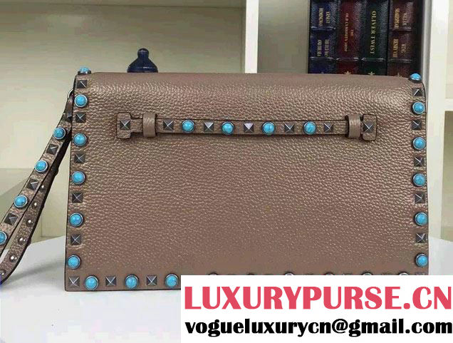 Valentino Silver/Turquoise Rockstud Rolling Clutch Bag Platinum 2016