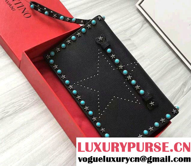 Valentino Starstudded Clutch Bag Black 2016