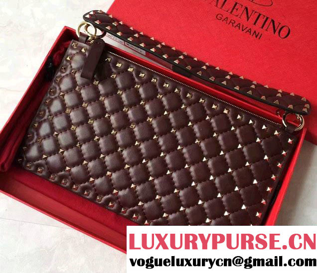 Valentino Rhombus Rockstud Spike Clutch Pouch Bag Burgundy 2016