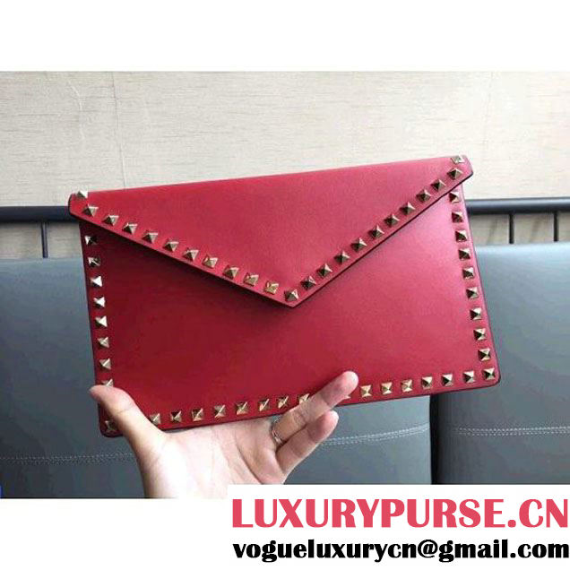 Valentino Calfskin Rockstud Envelope Clutch Bag Red (JD-7102343 )