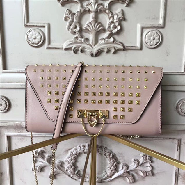 Valentino Garavani Demilune Studded Chain Clutch Bag Calfskin Leather Pre-Fall 2017 Bag Collection Beige