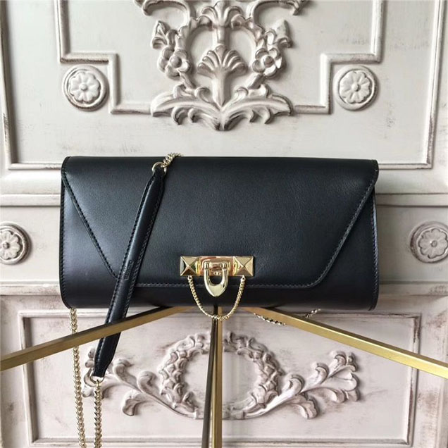 Valentino Garavani Demilune Chain Clutch Bag Calfskin Leather Pre-Fall 2017 Bag Collection Black