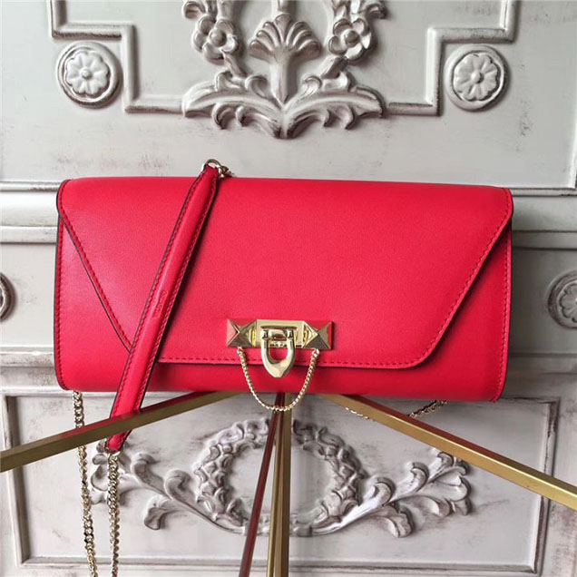 Valentino Garavani Demilune Chain Clutch Bag Calfskin Leather Pre-Fall 2017 Bag Collection Red