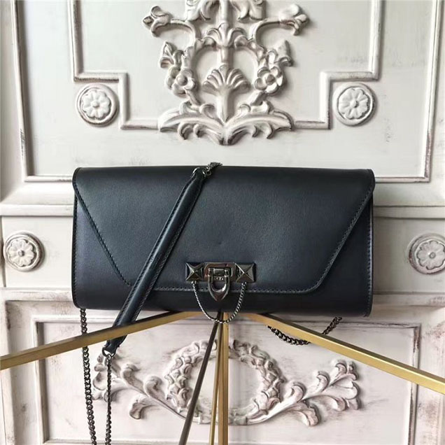 Valentino Garavani Demilune Chain Clutch Bag Calfskin Leather Pre-Fall 2017 Bag Collection Black Black