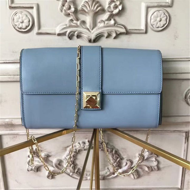 Valentino Garavani Chain Clutch 25cm Bag Calfskin Leather Fall Winter 2017 Collection Light Blue