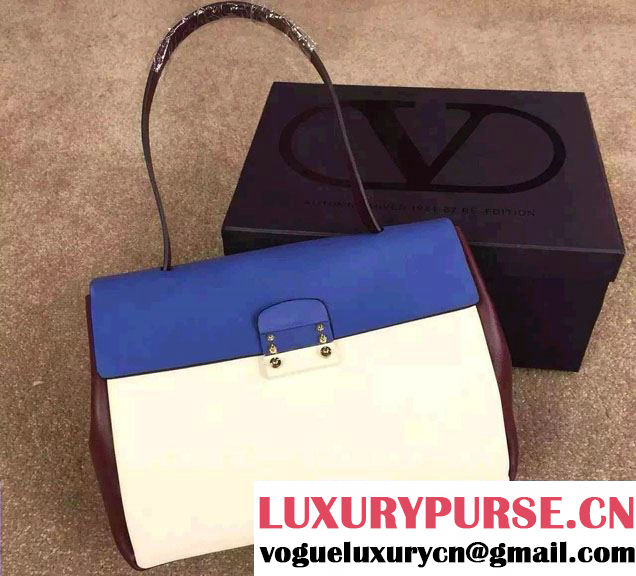 Valentino Single Handle Bag in Multicolor Calfskin Blue/White/Burgundy 2015