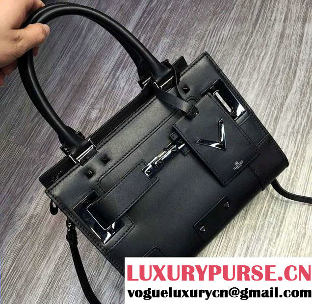 Valentino Small My Rockstud Double Handle Bag All Black 2016