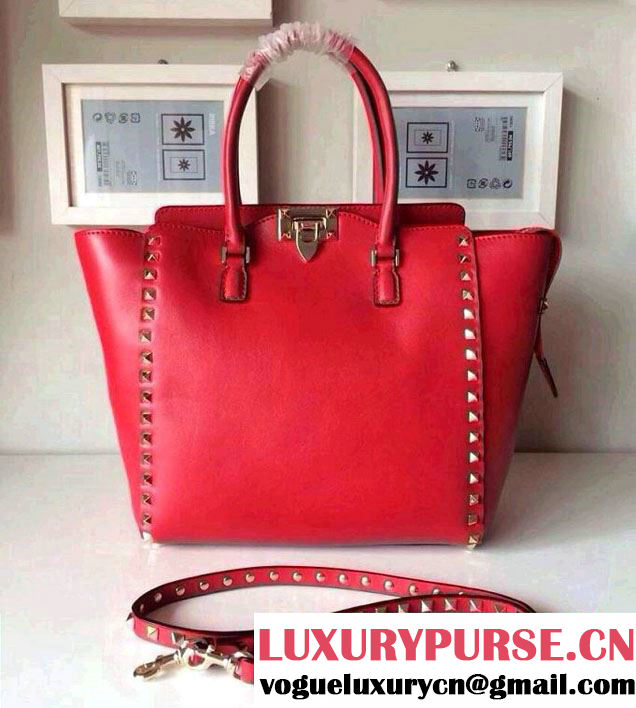 Valentino Rockstud Double Handle Tote Bag Red 2014