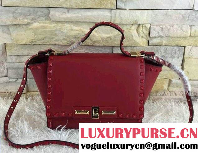 Valentino Rockstud Leather Shoulder Tote Bag 00880 Red 2014