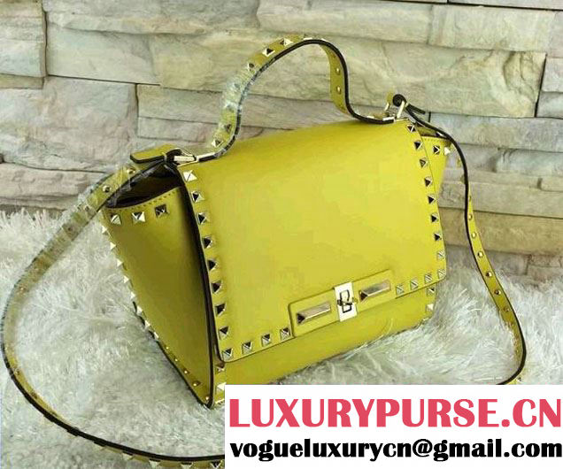 Valentino Rockstud Leather Shoulder Tote Bag 00880 Yellow 2014