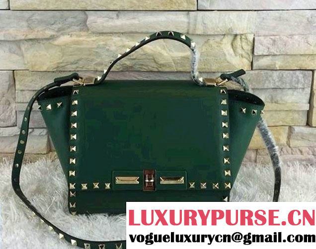 Valentino Rockstud Leather Shoulder Tote Bag 00880 Green 2014