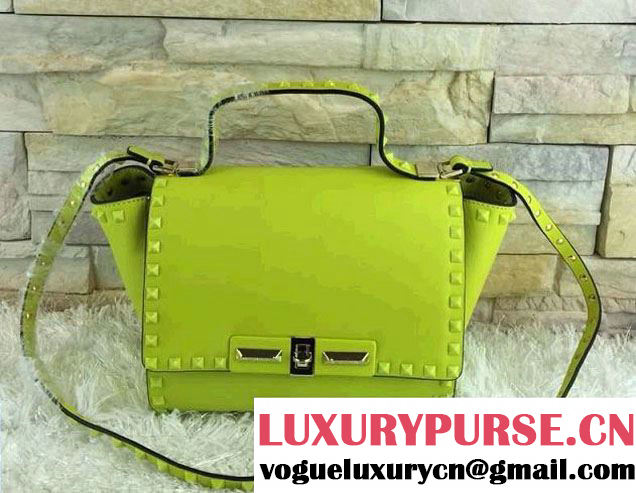 Valentino Rockstud Leather Shoulder Tote Bag 00880 Fluo Green 2014