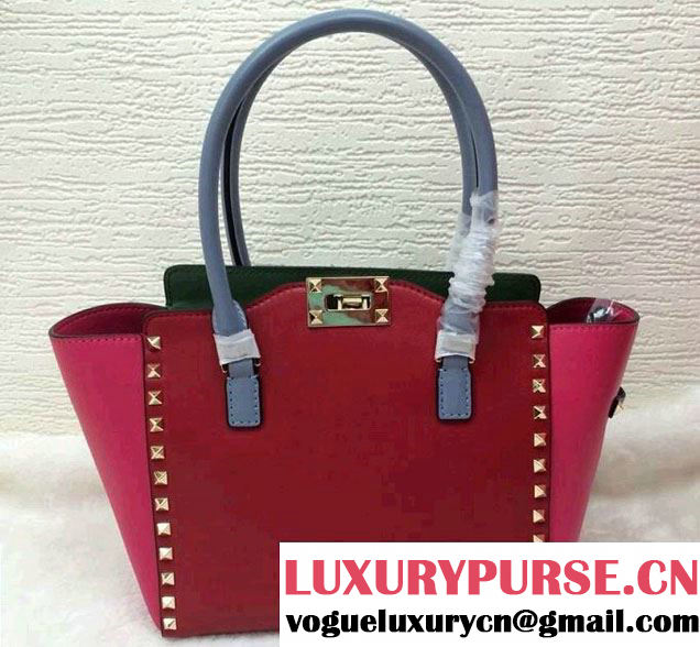 Valentino Colorblock Double Handle Rockstud Small Tote Bag Red Fall 2014