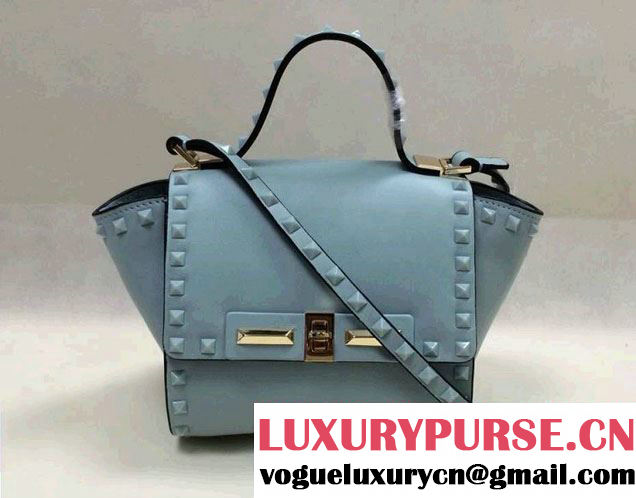 Valentino Rockstud Leather Shoulder Tote Mini Bag Cyan 2014