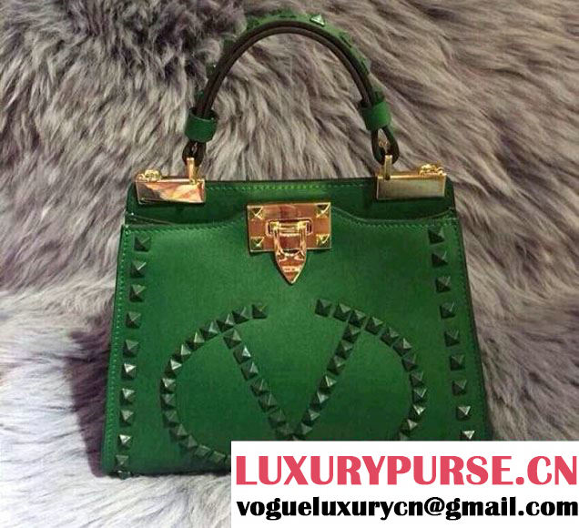 Valentino Rockstud Logo-Go Tote Bag Green 2015