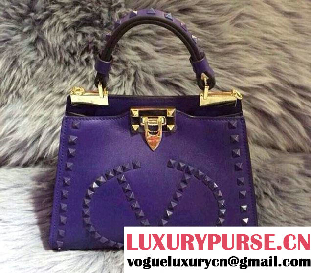 Valentino Rockstud Logo-Go Tote Bag Purple 2015