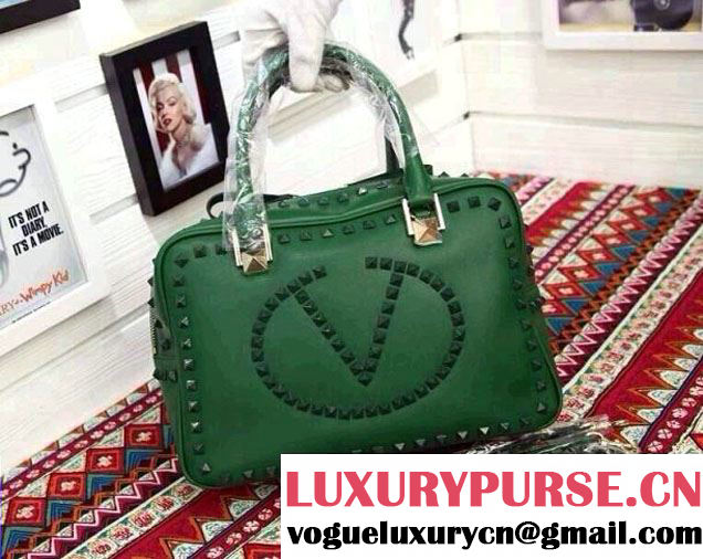 Valentino Rockstud Logo-Go Small Tote Bag Green 2015