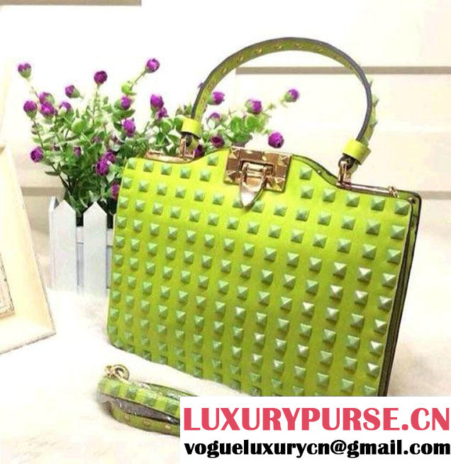 Valentino All Over Rockstud Tote Bag 01 Green 2015