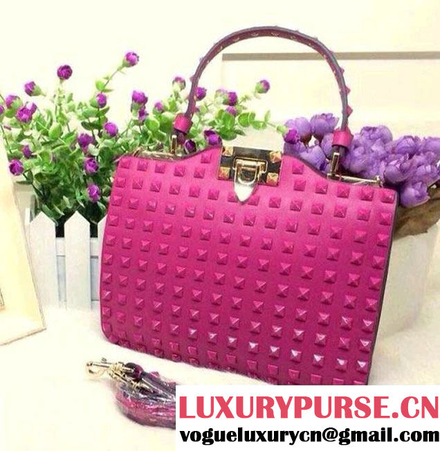 Valentino All Over Rockstud Tote Bag 01 Fushia 2015