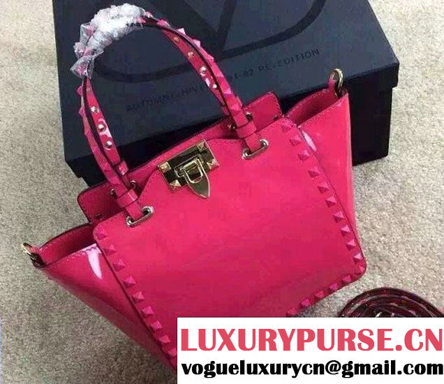 Valentino Patent Leather Rockstud Mini Tote Bag Fuchsia 2015