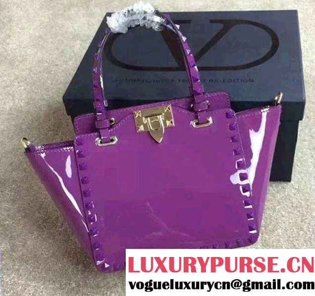 Valentino Patent Leather Rockstud Mini Tote Bag Purple 2015