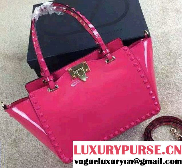 Valentino Patent Leather Rockstud Small Tote Bag Fuchsia 2015