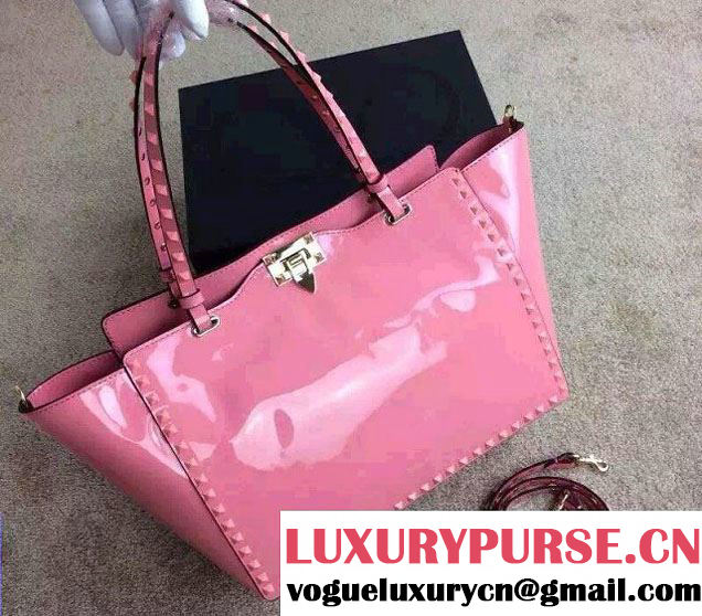 Valentino Patent Leather Rockstud Large Tote Bag Pink 2015