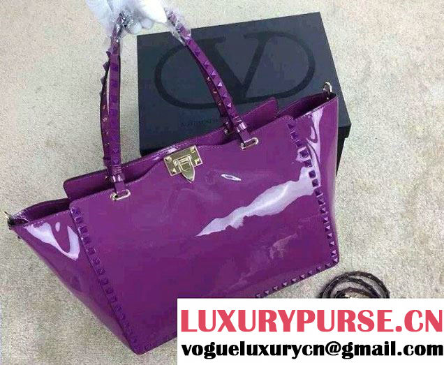 Valentino Patent Leather Rockstud Large Tote Bag Purple 2015