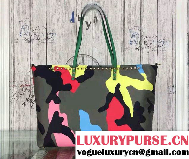 Valentino Nylon Camouflage Tote Bag Multicolor 2015