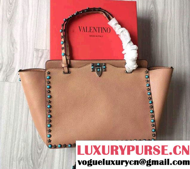 Valentino Starstudded Rockstud Medium Tote Bag Apricot 2016