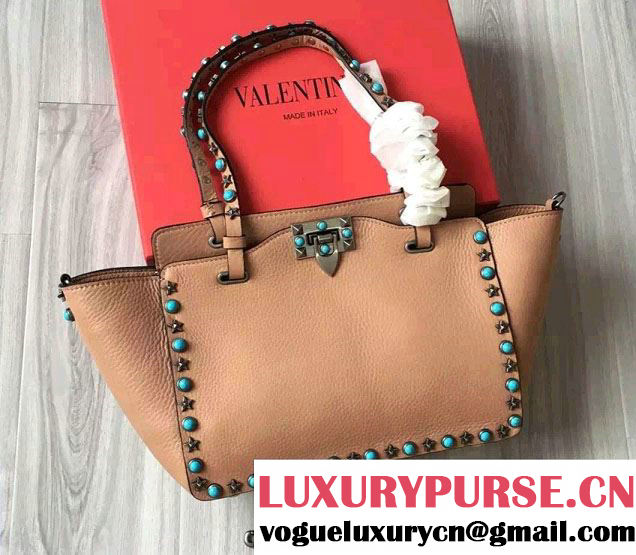 Valentino Starstudded Rockstud Small Tote Bag Apricot 2016