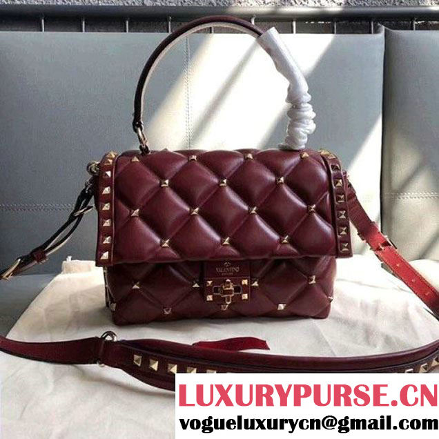 Valentino Lambskin Garavani Candystud Single Handle Bag Burgundy 2018 (JD-8022609 )