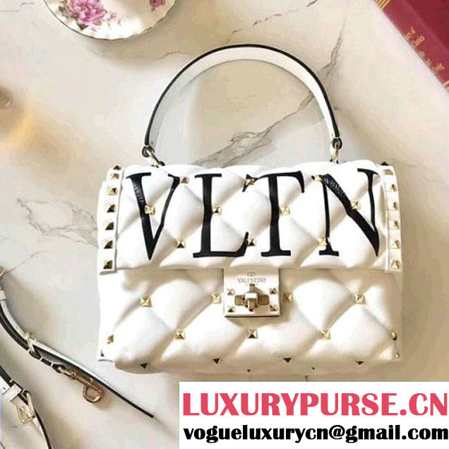 Valentino VLTN Print Lambskin Garavani Candystud Single Handle Bag White 2018 (B178-8022708 )