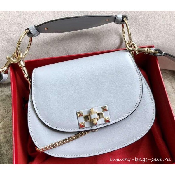 Valentino Leather Vintage Saddle Bag 0034 Baby Blue 2019